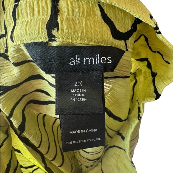 Ali Miles Textured Pattern 2X Yellow Blouse Artsy Neutral 3/4 Sleeve Tunic L1 - Picture 6 of 10